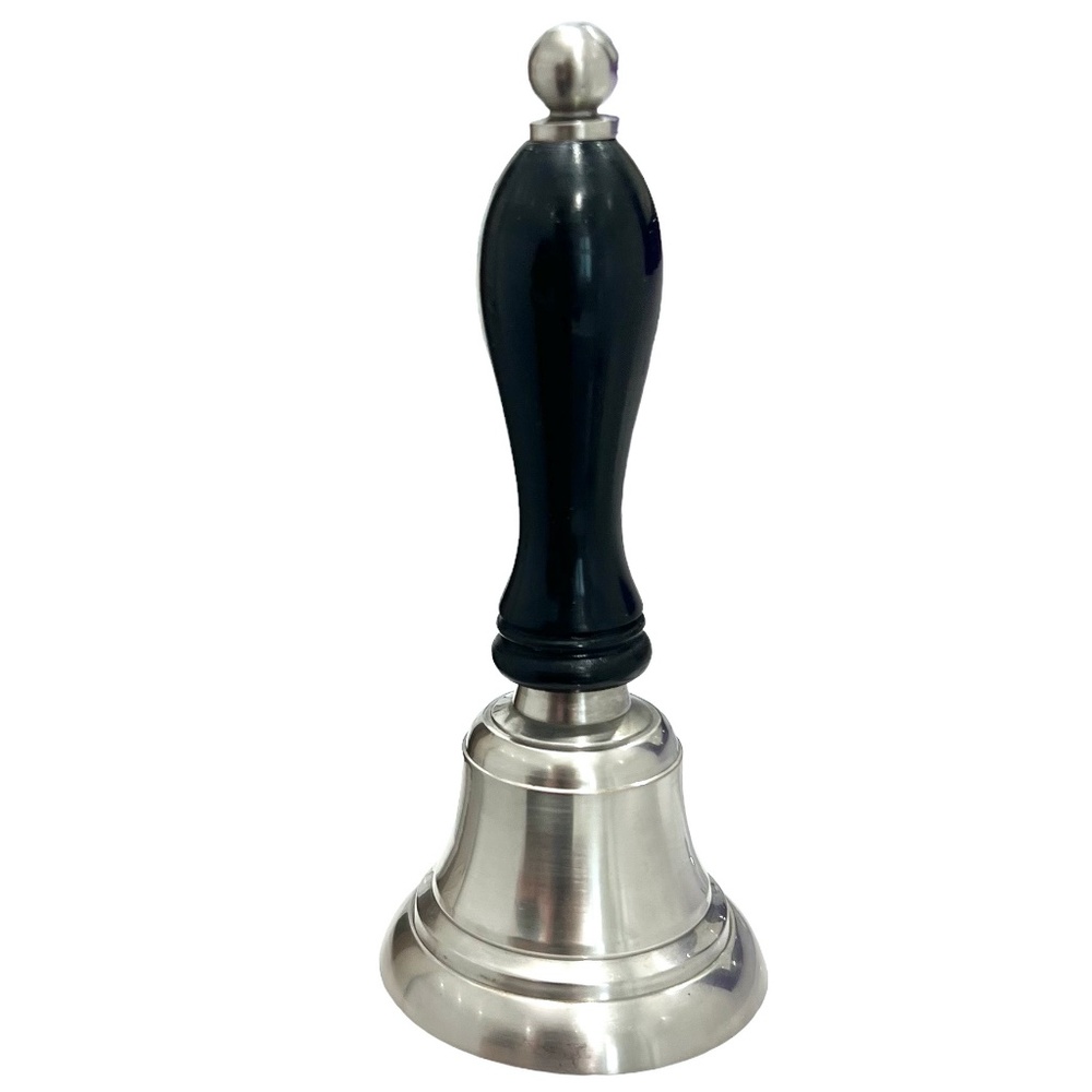 VINTAGE SCHOOL/HAND BELL WITH BLACK WOOD HANDLE